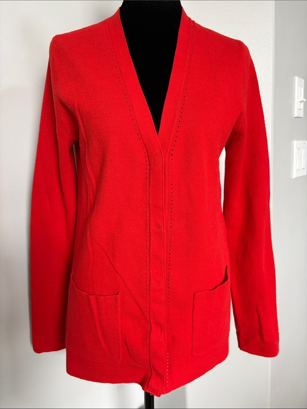 CAbi Bright Red Open-Front Pocket Cardigan